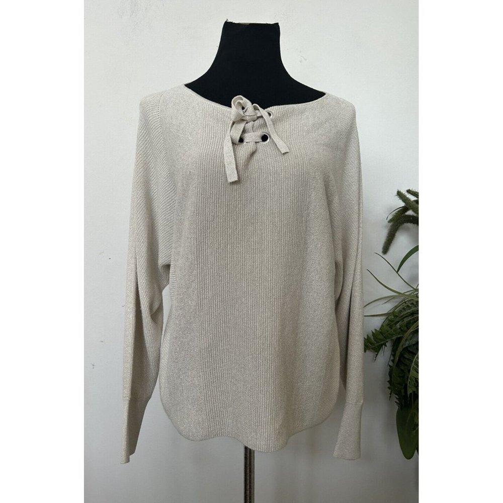 NWT Tommy bahama Women’s Soft Gold Shimmer Tie Front Pullover Sweater Top Sz M